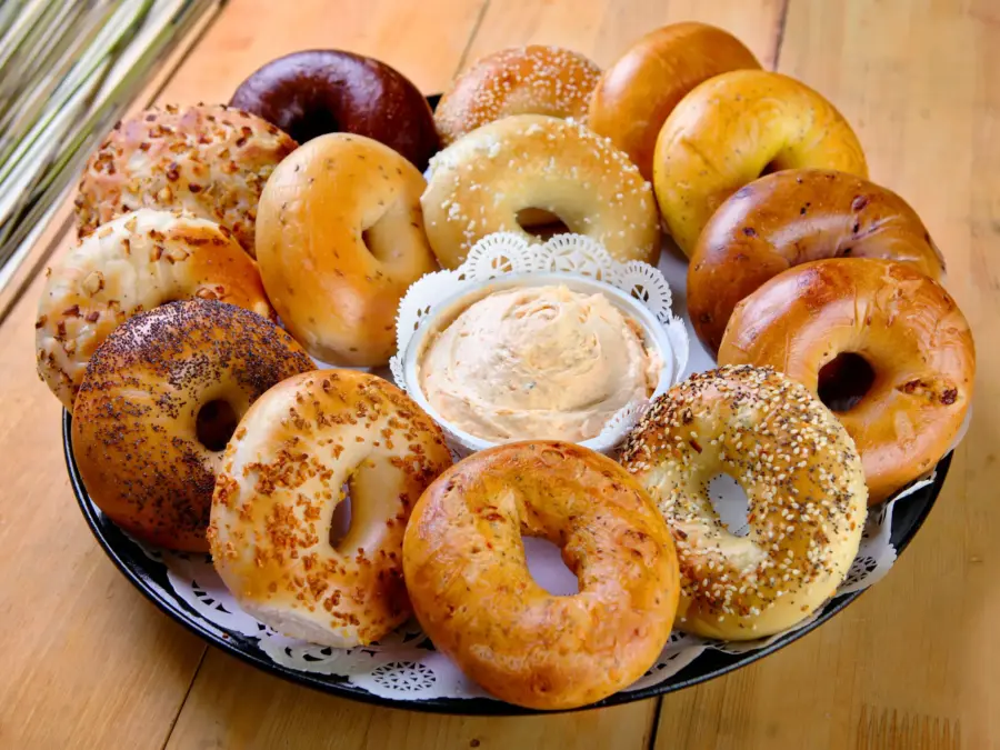 A basket of assorted bagels