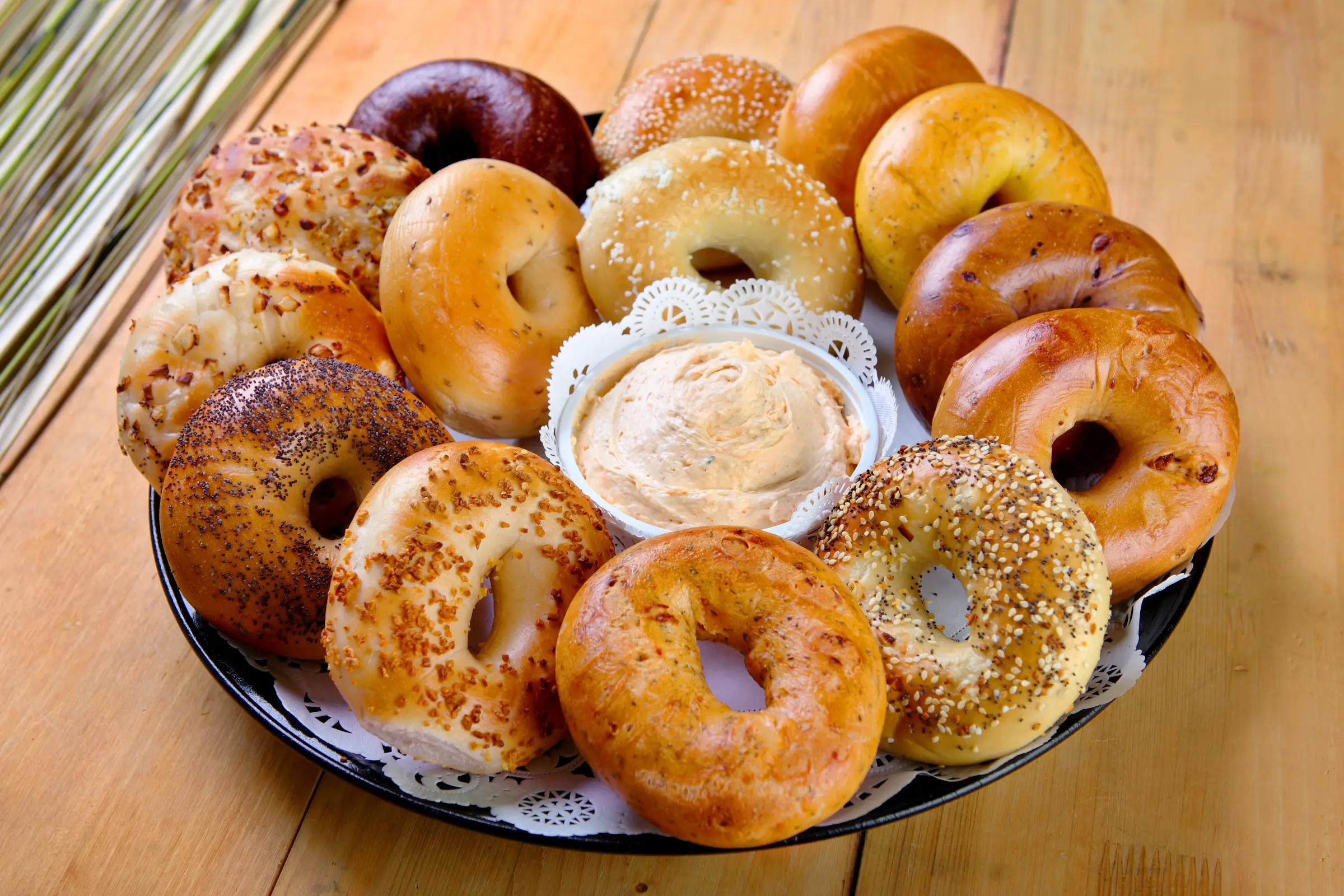 A basket of assorted bagels