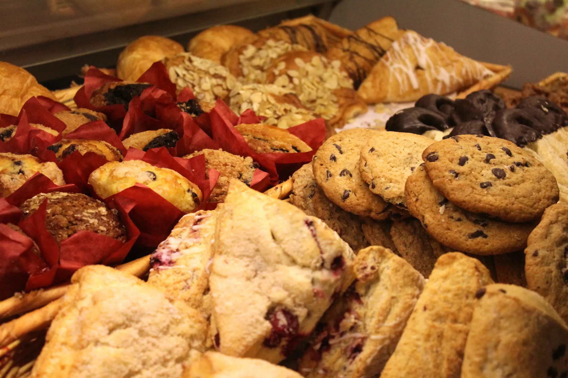 An assortment of scones, cookies and pastries